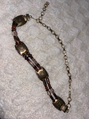 Boho Western Multi-Bead Leather + Gold-Tone Statement Belt • OSFM